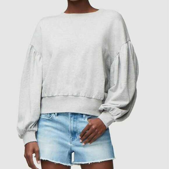 Frame Denim Shirred Blouse Sleeve Sweatshirt Heather Gray - Picture 5 of 6